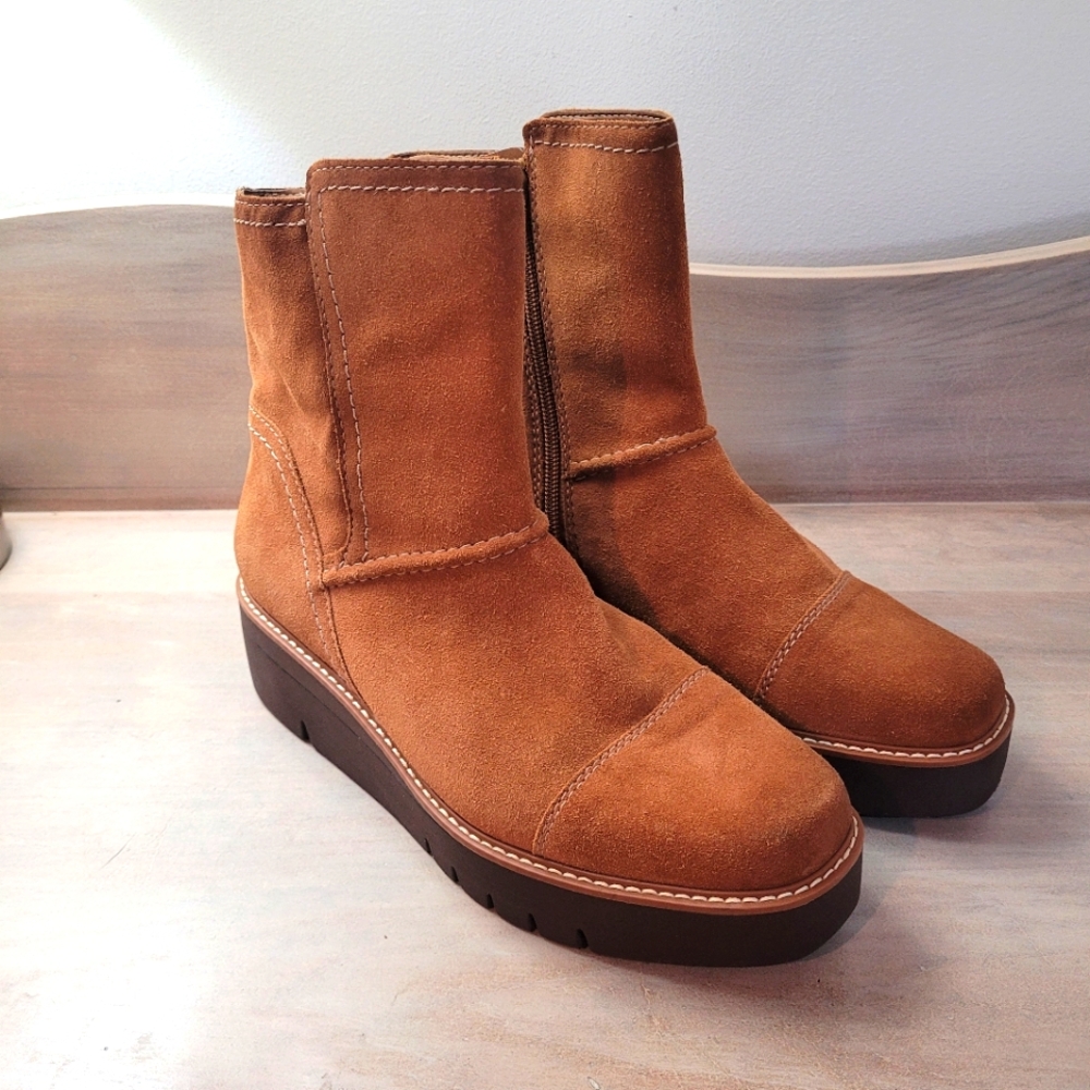 Naturalizer Women's Wylie Brown Suede Leather Wedge Platform Boots 8 Comfy